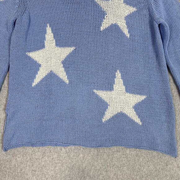 Wooden Ships Blue Star V Neck Long Sleeve Knit Sweater Size M/L - Picture 3 of 9